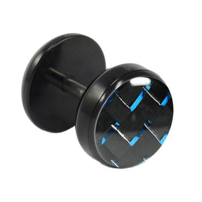 Fake Plug Ohrstecker schwarz Carbonfaser 10mm schwarz-blau 1 Stück Ohrschmuck Ohrring