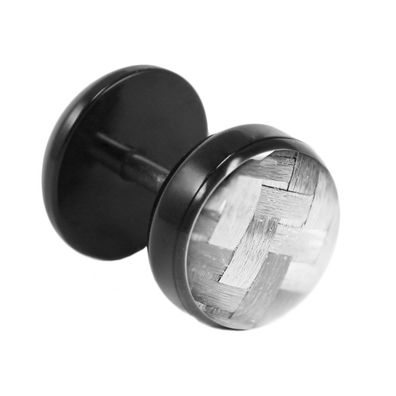 Fake Plug Ohrstecker schwarz Carbonfaser 10mm in silber 1 Stück Ohrschmuck Ohrring