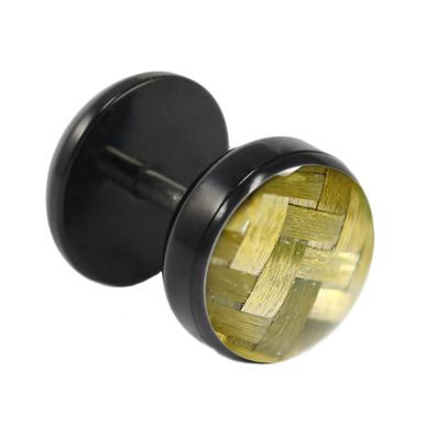 Fake Plug Ohrstecker schwarz Carbonfaser 8mm in gelb 1 Stück Ohrschmuck Ohrring