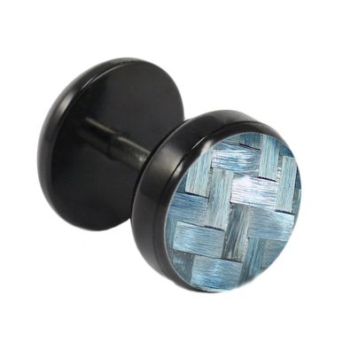 Fake Plug Ohrstecker schwarz Carbonfaser 8mm in hellblau 1 Stück Ohrschmuck Ohrring