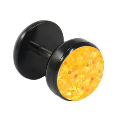 Fake Plug Ohrstecker schwarz Glitterline 10mm in gelb 1 Stück Ohrschmuck Ohrring