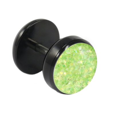 Fake Plug Ohrstecker schwarz Glitterline 10mm in grün 1 Stück Ohrschmuck Ohrring