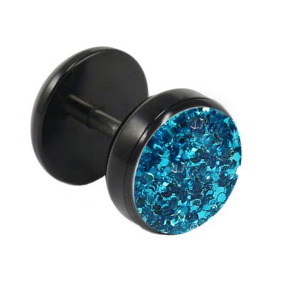 Fake Plug Ohrstecker schwarz Glitterline 8mm in blau 1 Stück Ohrschmuck Ohrring