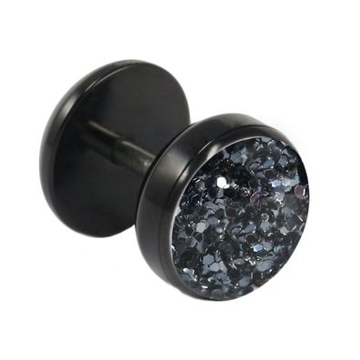 Fake Plug Ohrstecker schwarz Glitterline 8mm in schwarz 1 Stück Ohrschmuck Ohrring