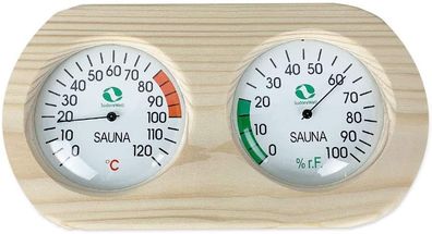 Sudorewell Sauna Messstation Klimamesser mit Thermometer + Hygrometer im Holzrahmen