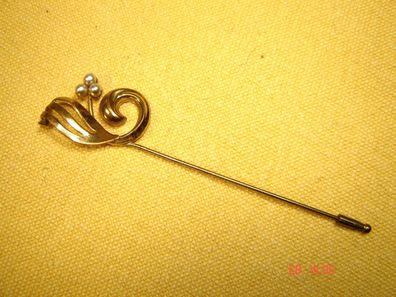 Vintage Hutnadel Blattwerk m Perlen messing glänzend Gesamtlänge 10,5 cm Z p