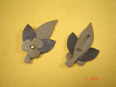 echt Leder Brosche Blumen Blätter braun Anstecknadel handgearbeitet Vintage