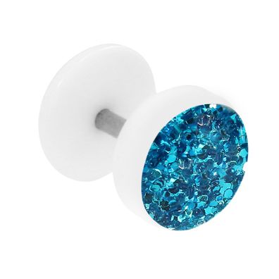 Fake Plug Ohrstecker weiß Glitterline in Blau 1 Stück Ohrschmuck Ohrring