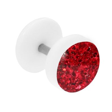 Fake Plug Ohrstecker weiß Glitterline in Rot 1 Stück Ohrschmuck Ohrring