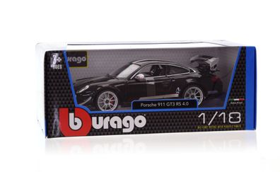 Bburago Porsche 911 GT3 RS 4.0 (schwarz, Maßstab 1:18) Modellauto Sportwagen