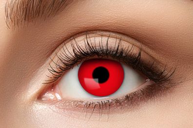Rote Kontaktlinse mit Sehstärke . Durchmesser 14,5 mm. Jahreslinsen. Red Devil