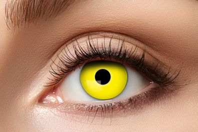 Gelbe Kontaktlinse mit Sehstärke . Durchmesser 14,5 mm. Jahreslinsen. Yellow Crow Eye
