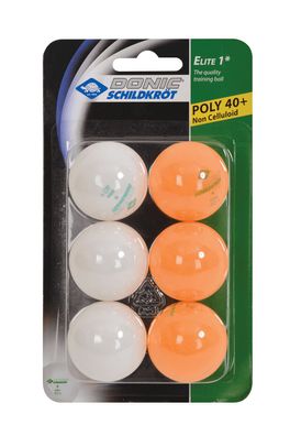 Tischtennisball 1-Stern Elite Poly, 6er Pack, weiß/ orange