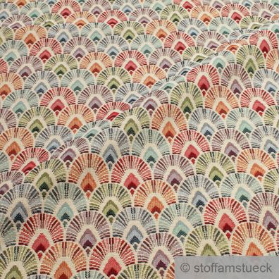 Stoff Baumwolle Polyester Gobelin natur Fächer bunt Decke Kissenbezug