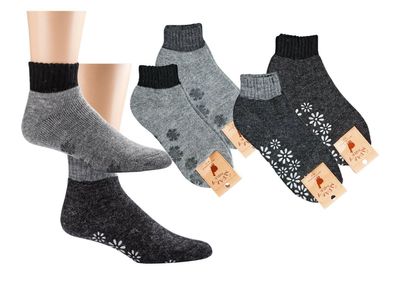 2 Paar Kurz-Socken mit Alpaka Wolle und schönen ABS Blumen Eiskristallen Vollplü
