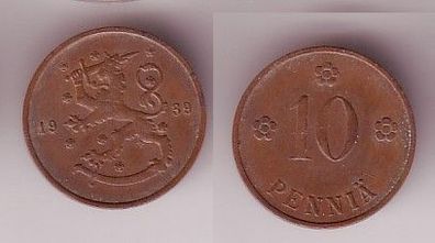 10 Penniä Kupfer Münze Finnland 1939 (103289)