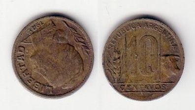 10 Centavos Messing Münze Argentinien 1948 (107786)