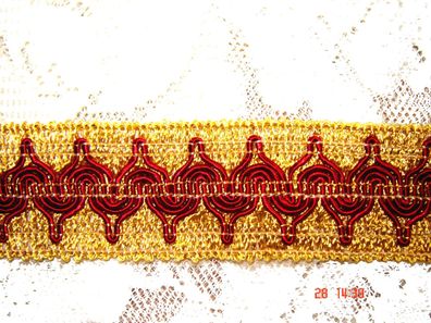 Webband gemustert hochwertig rot gold 3,3 cm breit 1,05 Meter