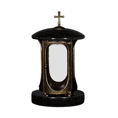 Grablampe Grablicht Granit barockes design Schwarz + 2 Ersatzzgläser