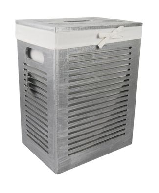 DVier Wäschekorb Wäschetonnen Wäschetruhe Holz MDF ice grau 66L Bezug Deckel