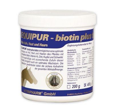 Vetripharm Equipur BIOTIN PLUS Tabs 400g Diät-Ergänzungsfuttermittel für Pferde