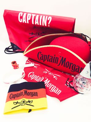 Captain Morgan Fan Set - Hut + Sportbag + Bandana + Armband + Kapitänsband in