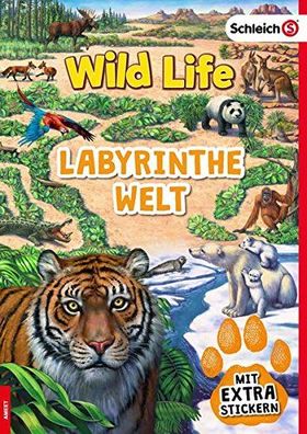 Schleich® Wild Life™ Labyrinthe-Welt Wildtiere Tiere Stickerheft Tiger Affe