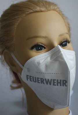 1x FFP2 Maske Dt. Herstellung in Weiß mit Design - Feuerwehr links - 15900/6