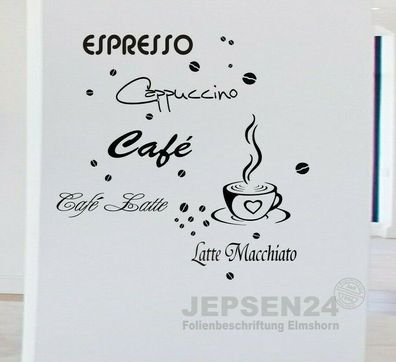 27 teiliges Cafe Wandtattoo Set M7-90 Küche Espresso Tasse Cappuccino Bohnen ...