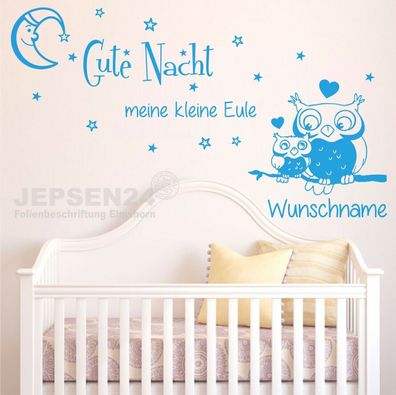 Wandtattoo Wunschname Gute Nacht kleine Eule Sterne Kinderzimmer Baby B04-XL (Gr. XL)