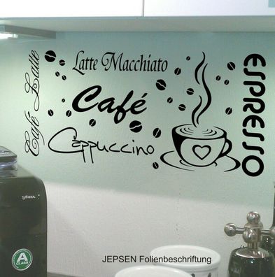 27 teiliges Cafe Wandtattoo Set M7-60 Küche Espresso Tasse Cappuccino Bohnen ...