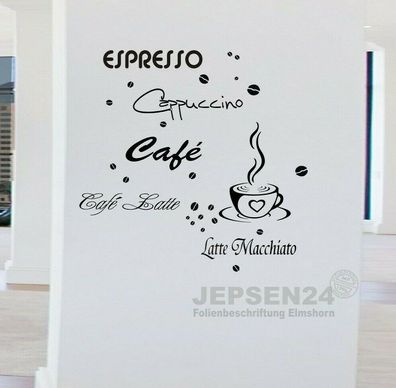 27 teiliges Cafe Wandtattoo Set M7-70 Küche Espresso Tasse Cappuccino Bohnen ...