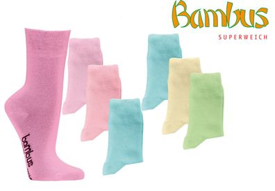 3-15 Paar Bambus Socken pastell Bambussocken Softrand ohne Gummi Damen Mädchen W