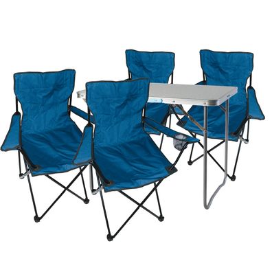 5-tlg. Blau Campingmöbel Set, XL Tisch mit Tragegriff und Campingstuhl mit Tasche