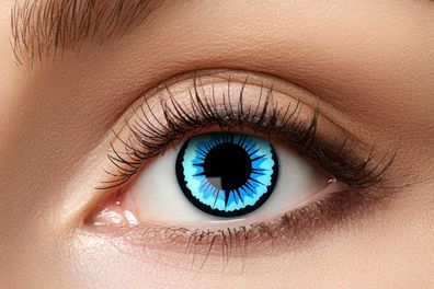 Blaue Kontaktlinse mit Sehstärke . Durchmesser 14,5 mm. Jahreslinsen. ENGEL