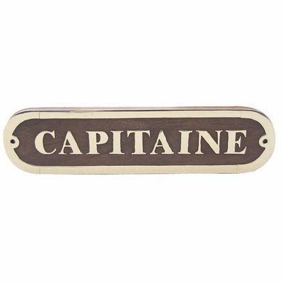 Türschild "Capitaine" Maritimes Kabinen Schild aus Edelholz und Messing