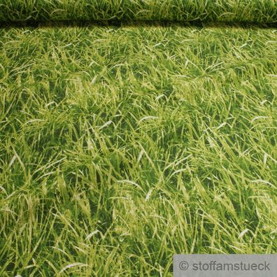 Stoff Baumwolle Polyester Gras Grashalme Rasen Wiese Fotodruck grün