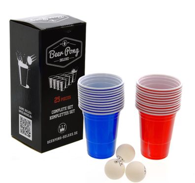 Beerpong-Deluxe Komplettes Set (22 Becher, 3 Bälle) Bierpong Plastikbecher Cups