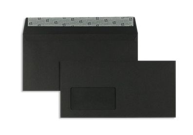 100 Briefumschläge Schwarz 114x229 mm (DIN C6/5) mit Haftklebung