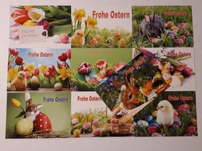 Ansichtskarten Ostern 10er, Postkarten Tiere Hase Küken Osterkorb Osterhase Grußkarte