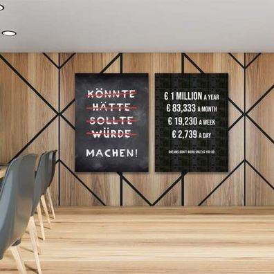2 Wandbilder | Home Office | Motivation | XXL Deko Bild | 30X40 - 100X150