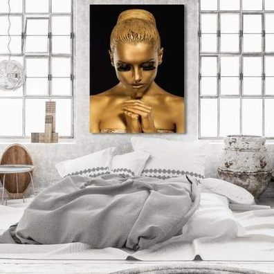 Bild XXL Wohnzimmer | Schlafzimmer | Deko Leinwandbild | 5 Größen | Gold | Frau