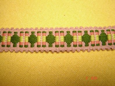 Borte Webband Trachtenborte Hutband rose grün gelb 2,5 cm breit je 1 Meter