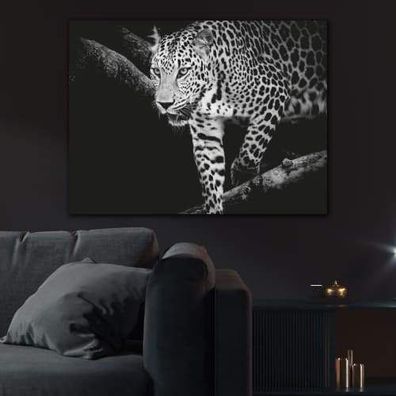 Wandbilder Schwarz Weiß | Leopard | Leinwanddruck XXL Bild | Wohn & Schlafzimmer