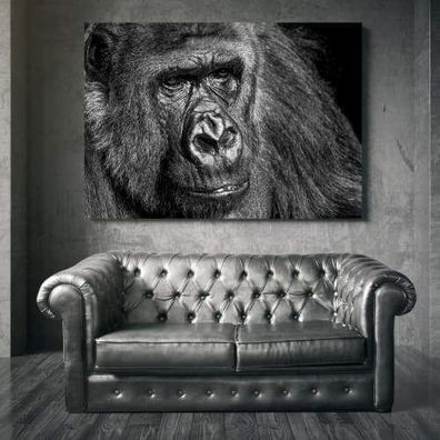 Wandbild Affe | Schwarz Weiß Druck auf Leinwand | XXL Bild Wohn - Schlafzimmer
