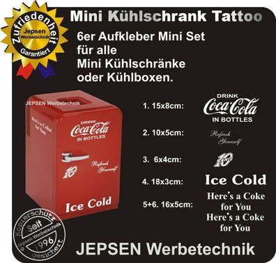 6 teiliges Coca Cola Aufkleber Set 10 Cent Mini für Mini Kühlschrank Kühlbox