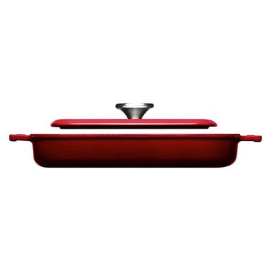 WOLL 'Iron, Steakpfanne mit Rillen und Steakpresse, Chili Red 24x24cm, 4,5cm h'