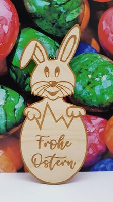 Frohe Ostern - Osterhase im Ei - aus Holz Osterfest Osterzeit Geschenk Deko