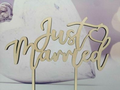 Caketopper Tortenaufsatz Just Married mit Herz zur Hochzeit - aus Holz