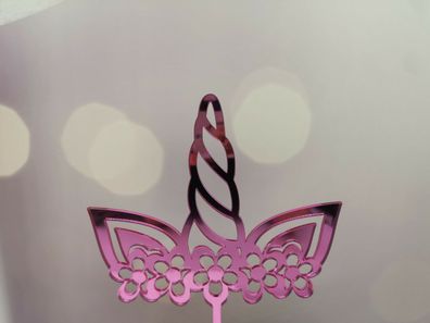 Tortenaufsatz Caketopper Cake Topper Einhorn mit Blumen aus Spiegelacryl Pink